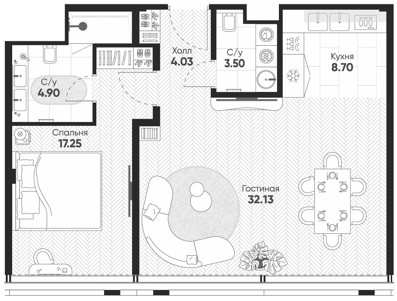 Планировка — Арбат 2, 2-комн., 72 м²