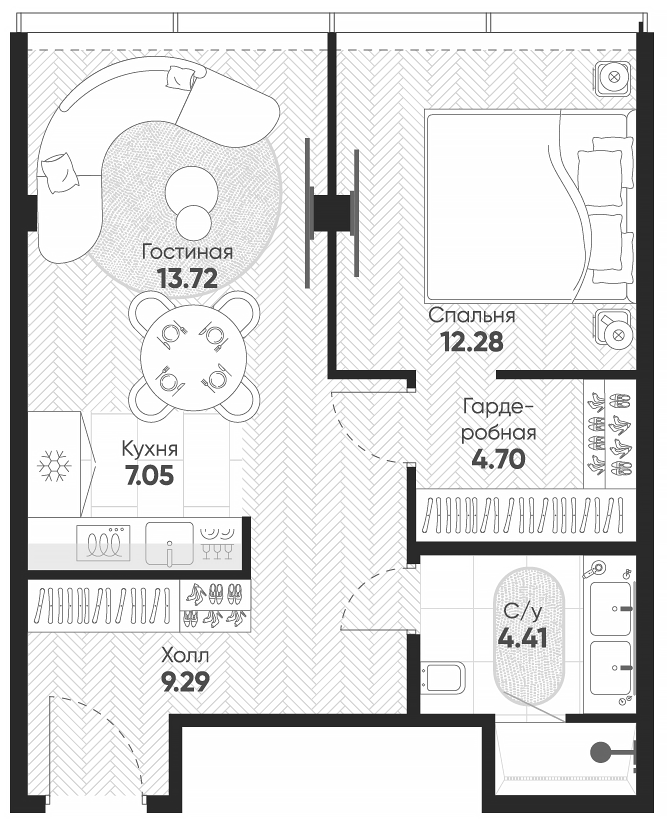 Планировка — Арбат 2, 2-комн., 52 м²