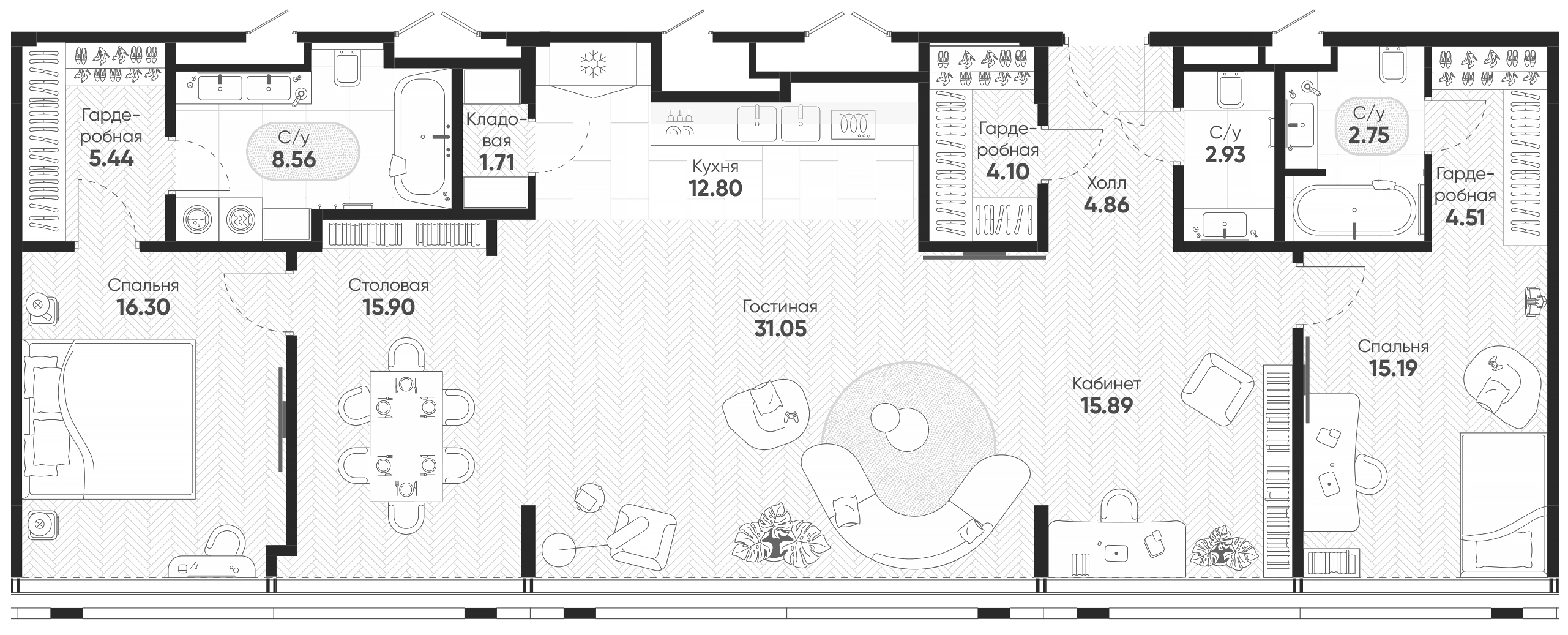 Планировка — Арбат 2, 5-комн., 142 м²