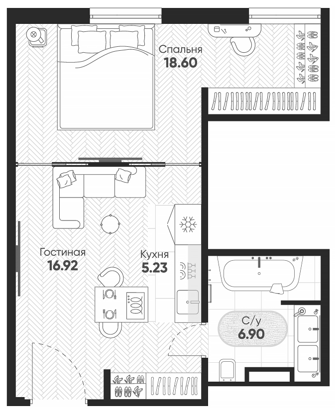 Планировка — Арбат 2, 2-комн., 47 м²