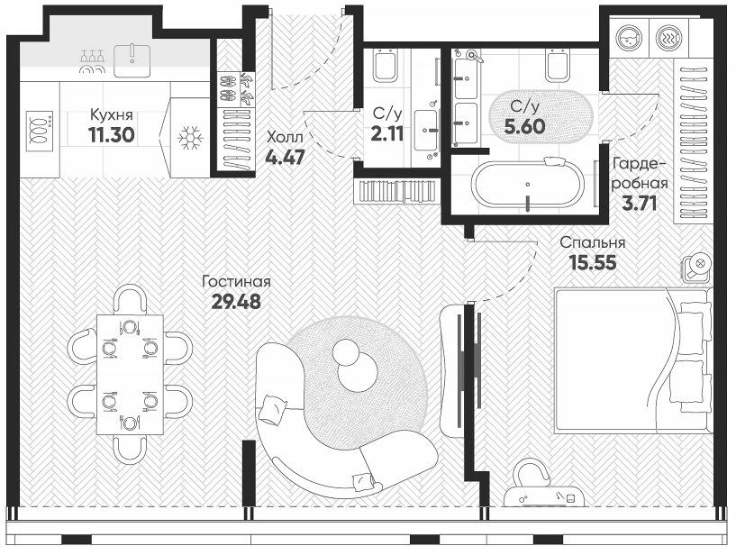Планировка — Арбат 2, 2-комн., 71 м²