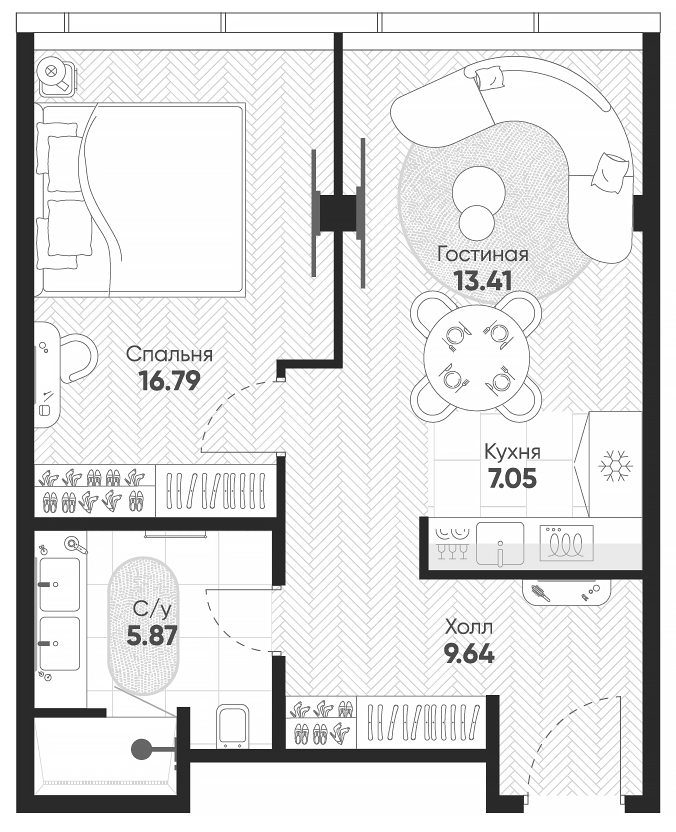 Планировка — Арбат 2, 2-комн., 53 м²