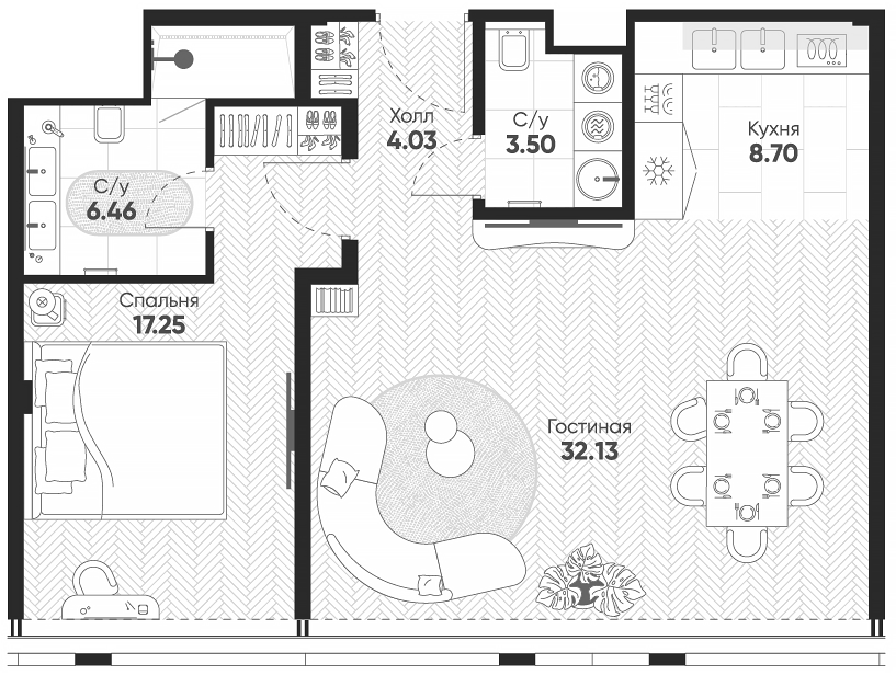 Планировка — Арбат 2, 2-комн., 72 м²