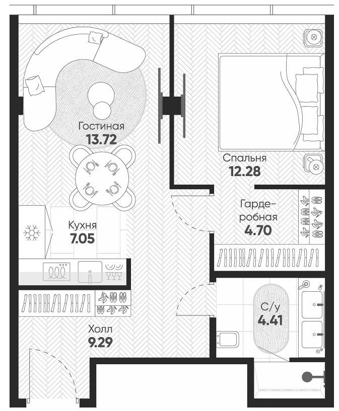 Планировка — Арбат 2, 2-комн., 52 м²
