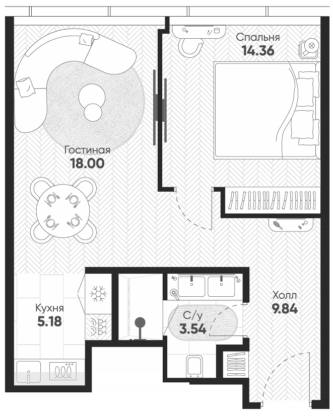 Планировка — Арбат 2, 2-комн., 51 м²