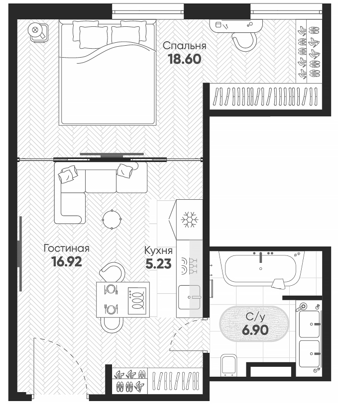 Планировка — Арбат 2, 2-комн., 47 м²