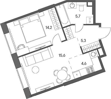Планировка — Родина Переделкино, 2-комн., 45 м²