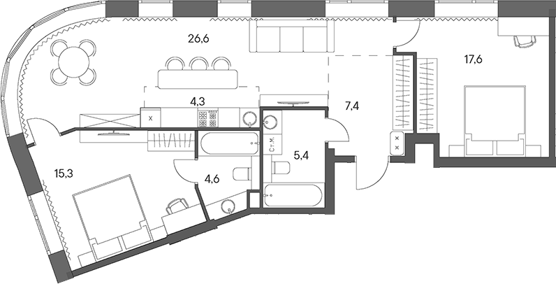 Планировка — Родина Переделкино, 3-комн., 81 м²