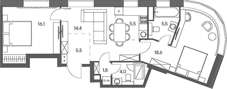 Планировка — Родина Переделкино, 3-комн., 71 м²