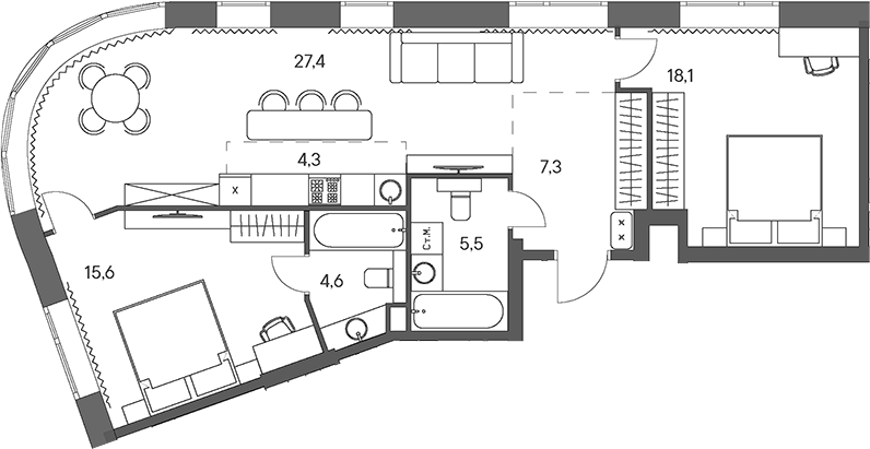 Планировка — Родина Переделкино, 3-комн., 83 м²