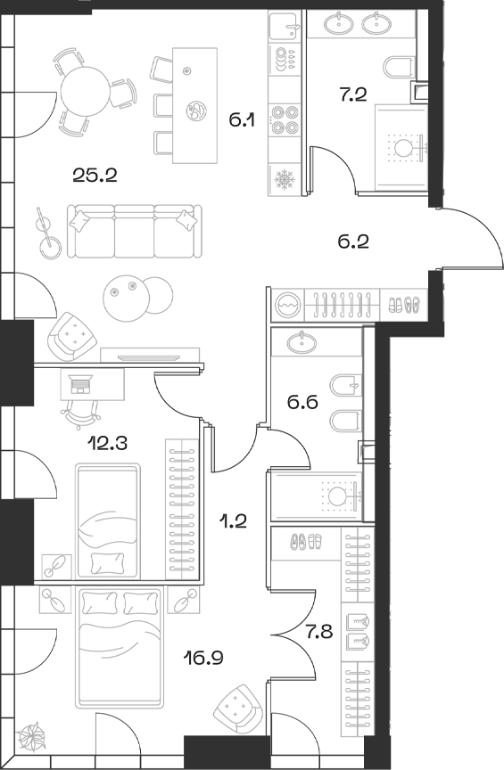 Планировка — ШИФТ, 3-комн., 90 м²