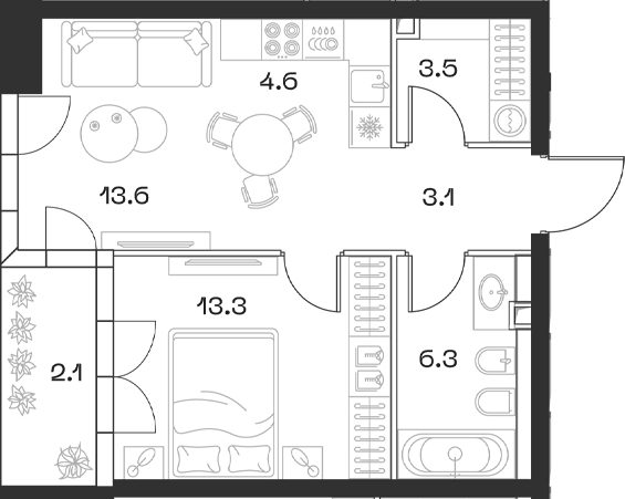 Планировка — ШИФТ, 2-комн., 44 м²