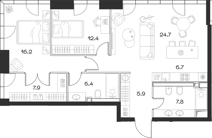 Планировка — ШИФТ, 3-комн., 90 м²