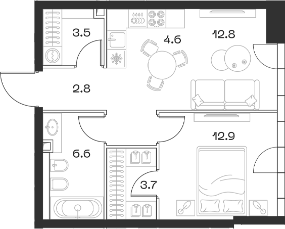 Планировка — ШИФТ, 2-комн., 49 м²