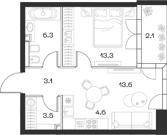 Планировка — ШИФТ, 2-комн., 44 м²
