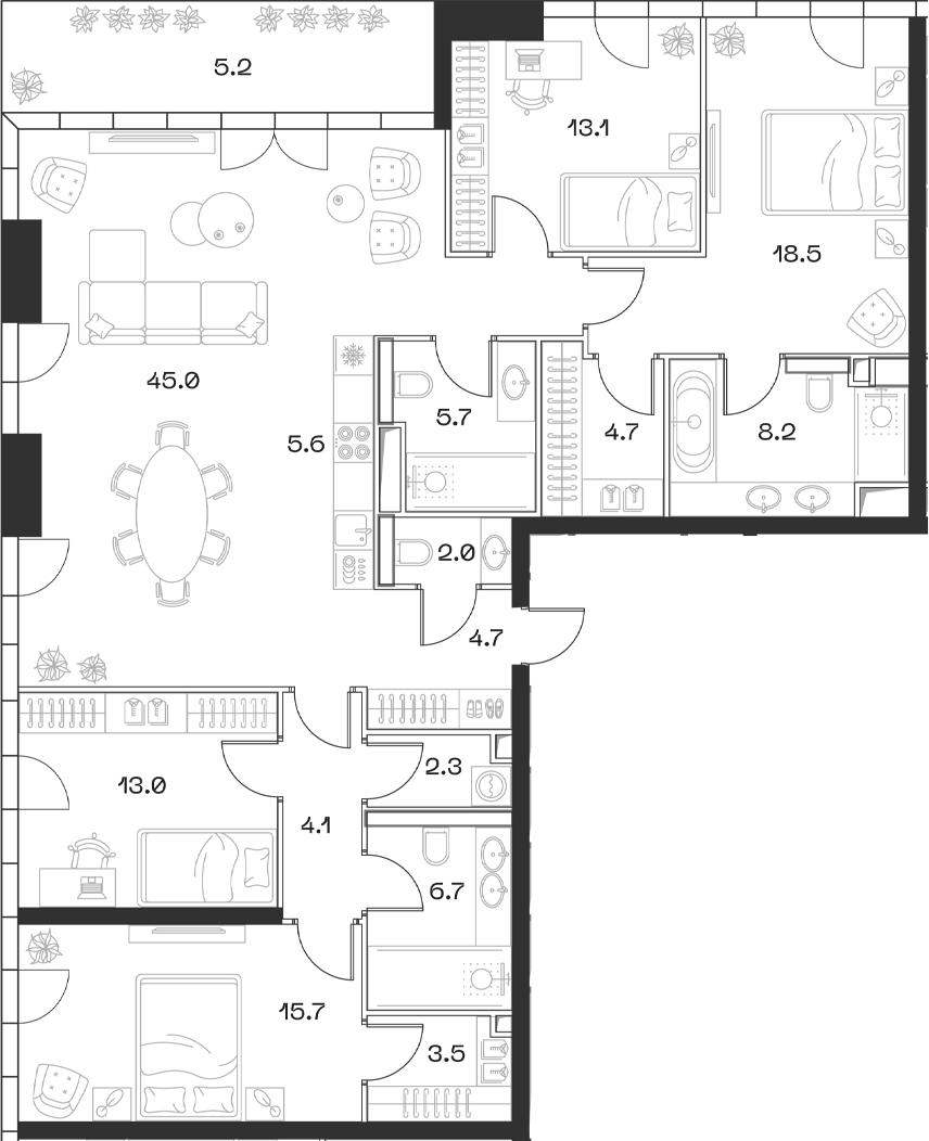 Планировка — ШИФТ, 5-комн., 150 м²