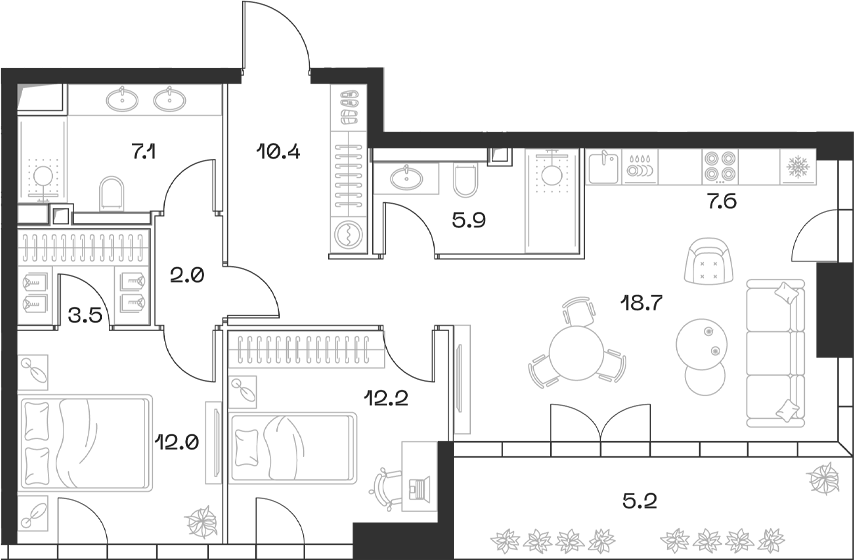 Планировка — ШИФТ, 3-комн., 80 м²