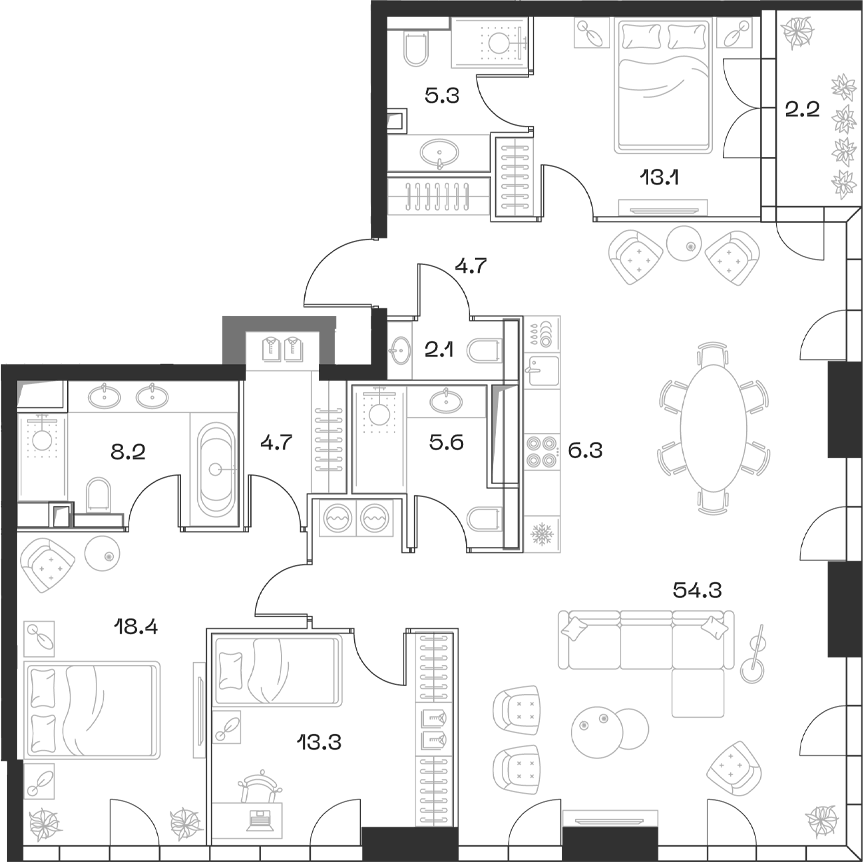 Планировка — ШИФТ, 4-комн., 137 м²