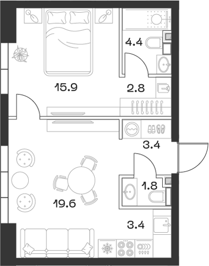 Планировка — ШИФТ, 2-комн., 52 м²