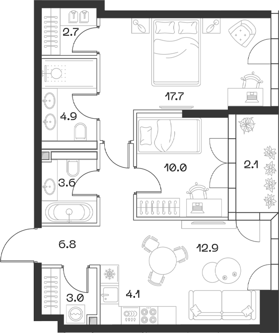 Планировка — ШИФТ, 3-комн., 66 м²
