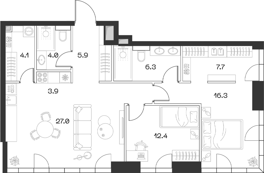 Планировка — ШИФТ, 3-комн., 88 м²