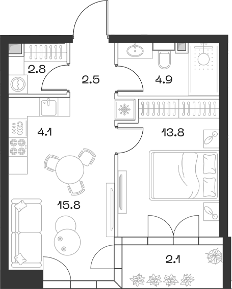 Планировка — ШИФТ, 2-комн., 44 м²
