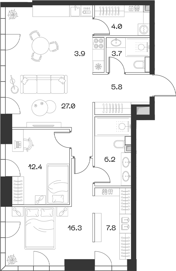 Планировка — ШИФТ, 3-комн., 87 м²