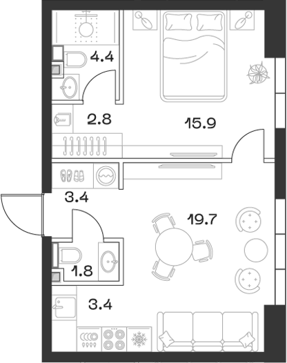 Планировка — ШИФТ, 2-комн., 52 м²