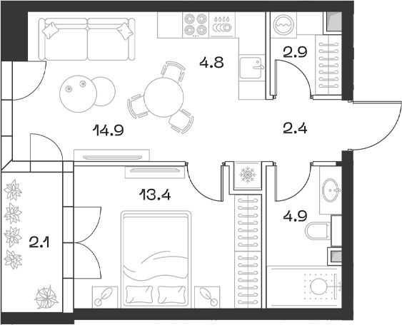 Планировка — ШИФТ, 2-комн., 43 м²