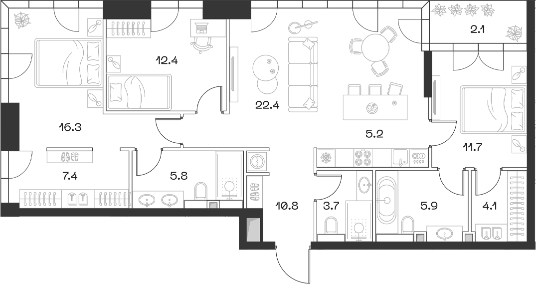 Планировка — ШИФТ, 4-комн., 107 м²