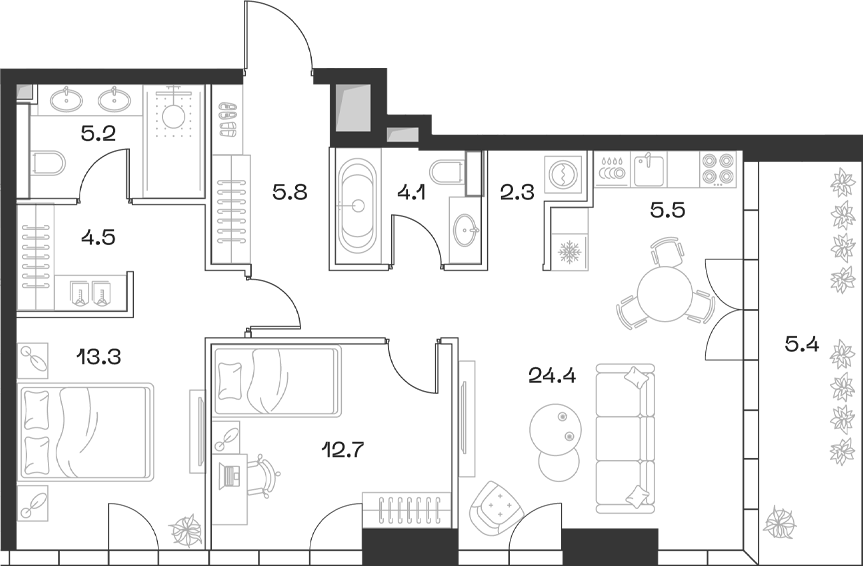 Планировка — ШИФТ, 3-комн., 78 м²