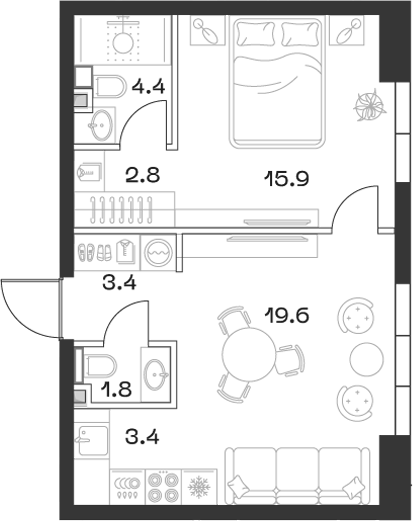 Планировка — ШИФТ, 2-комн., 52 м²