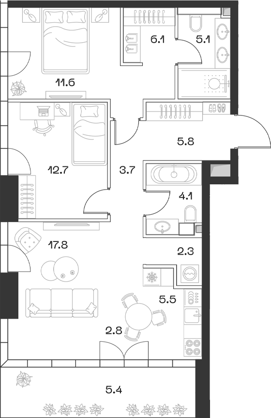 Планировка — ШИФТ, 3-комн., 78 м²