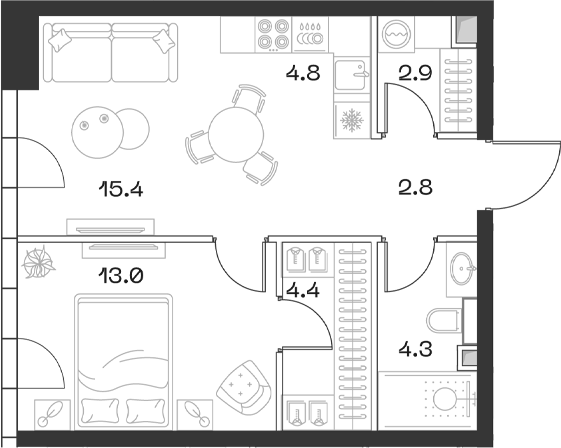 Планировка — ШИФТ, 2-комн., 48 м²