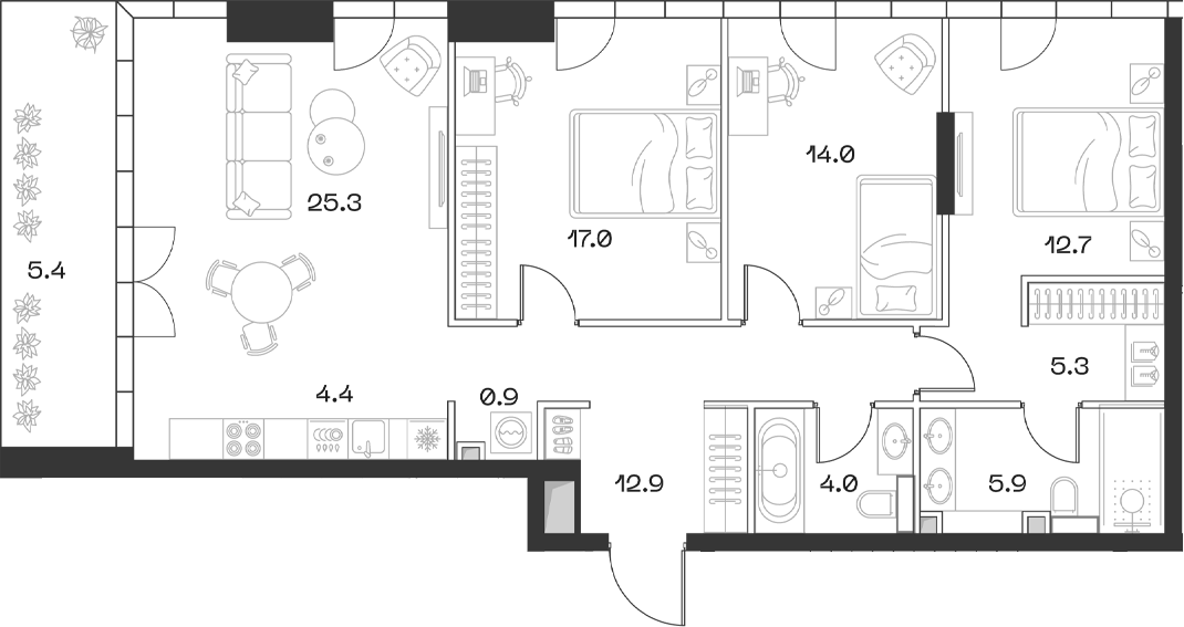 Планировка — ШИФТ, 4-комн., 102 м²