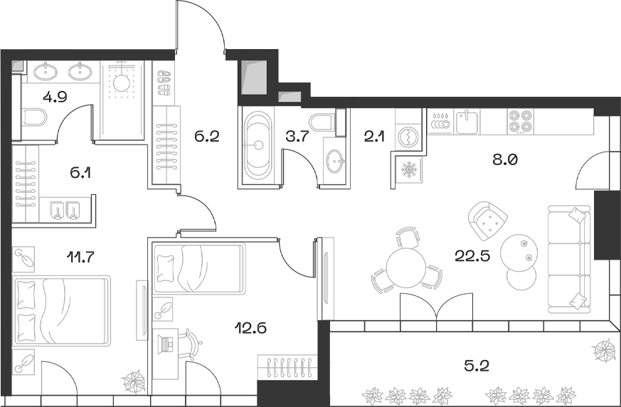 Планировка — ШИФТ, 3-комн., 78 м²