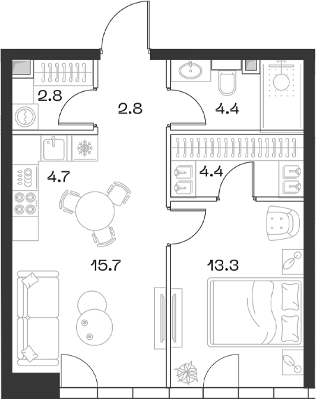 Планировка — ШИФТ, 2-комн., 48 м²