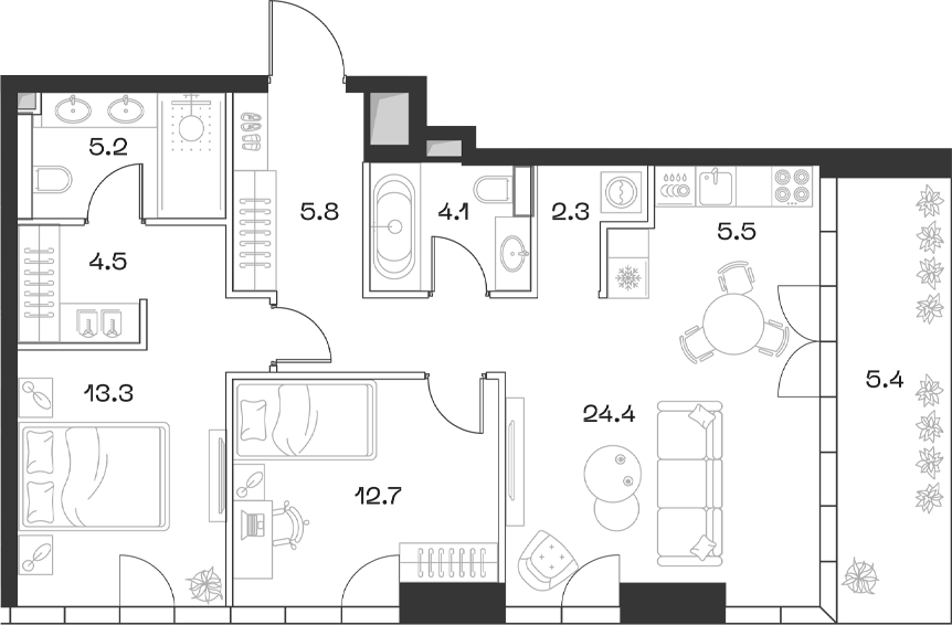 Планировка — ШИФТ, 3-комн., 78 м²