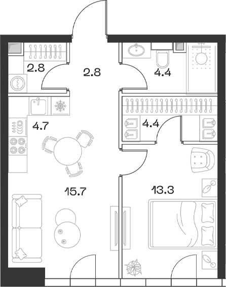 Планировка — ШИФТ, 2-комн., 48 м²