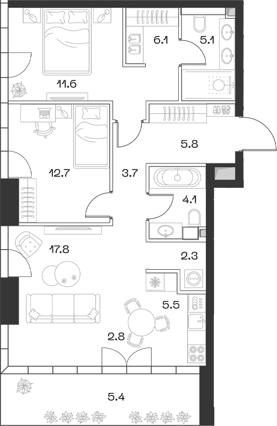 Планировка — ШИФТ, 3-комн., 78 м²