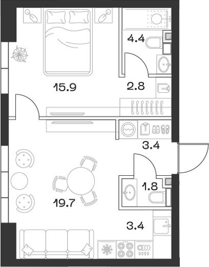 Планировка — ШИФТ, 2-комн., 52 м²