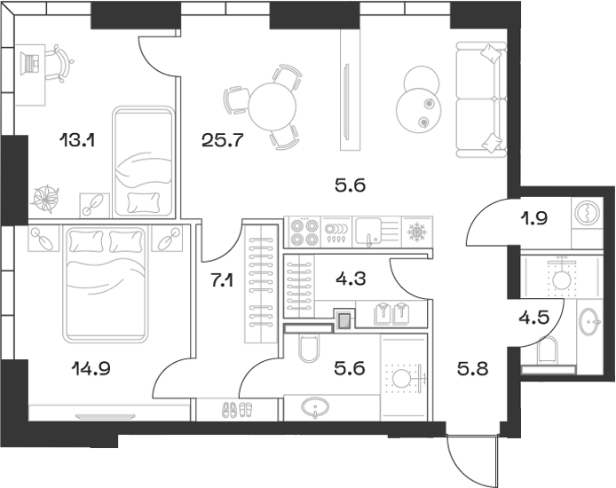 Планировка — ШИФТ, 3-комн., 80 м²