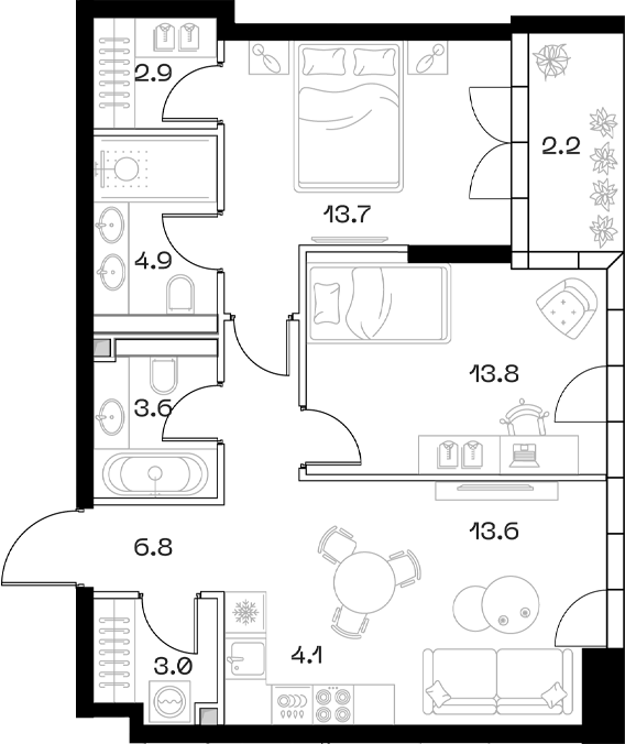 Планировка — ШИФТ, 3-комн., 66 м²