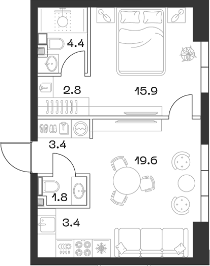 Планировка — ШИФТ, 2-комн., 52 м²