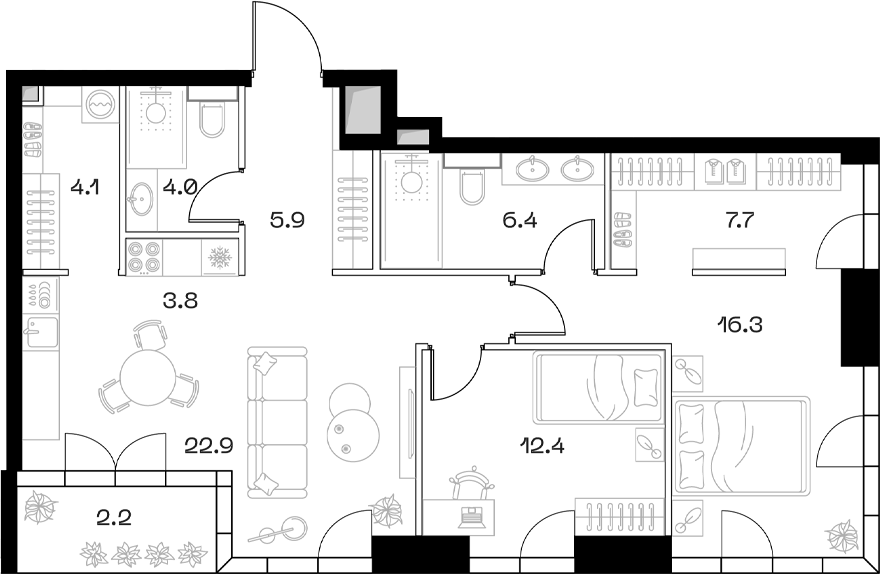 Планировка — ШИФТ, 3-комн., 84 м²