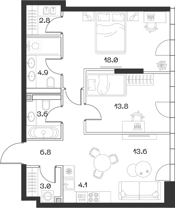 Планировка — ШИФТ, 3-комн., 71 м²