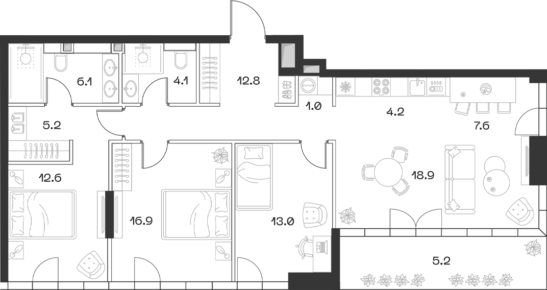 Планировка — ШИФТ, 4-комн., 103 м²