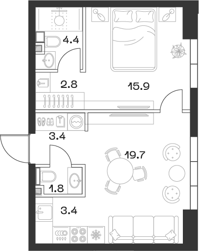 Планировка — ШИФТ, 2-комн., 52 м²