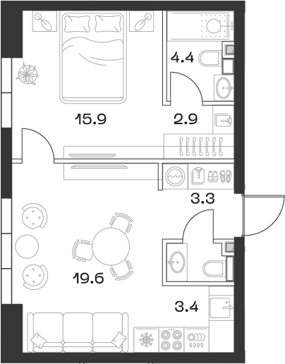 Планировка — ШИФТ, 2-комн., 52 м²