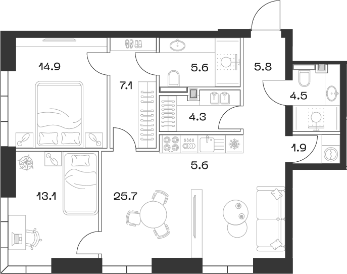 Планировка — ШИФТ, 3-комн., 88 м²